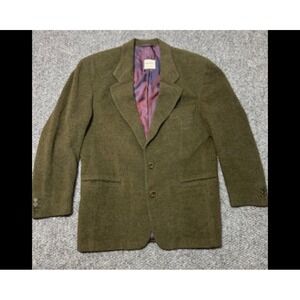HUGO BOSS Wool Tweed Olive Blazer Two-Button Notch Lapel Purple Lining